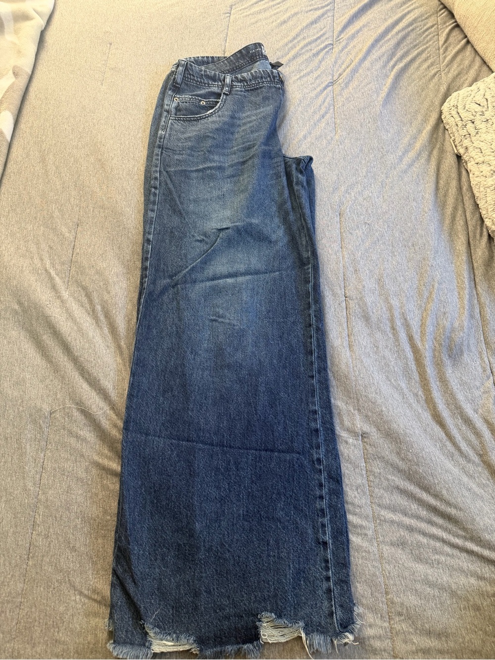 Rewash Dark Blue Wide Leg Distressed Hem Jeans